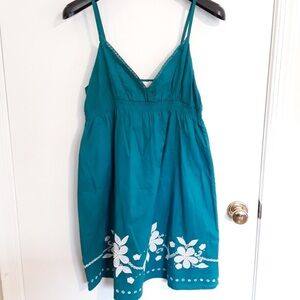 Roxy teal sundress floral embroidered M